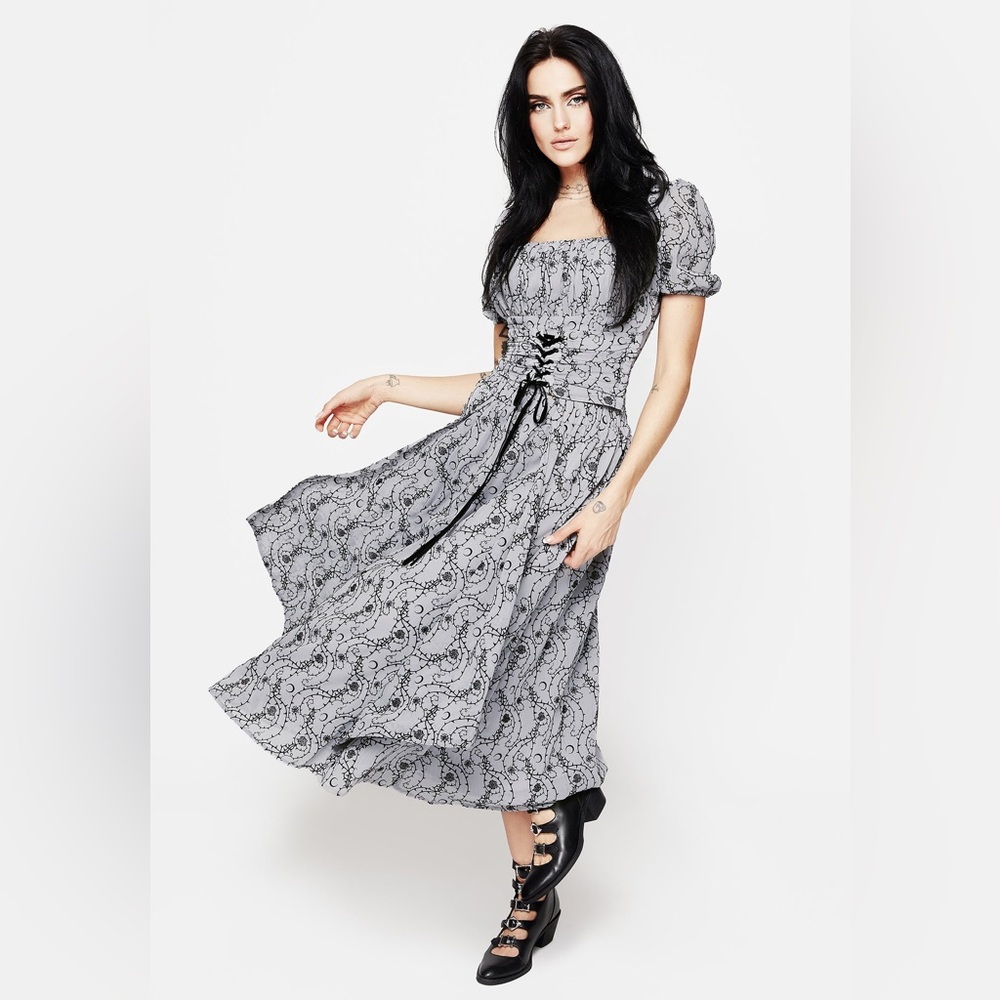 Disturbia Rosethorn Flocked Velour Chiffon Ruffle Midi Skirt - Blue US 4 / UK 8